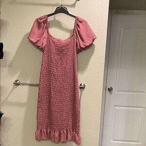 BOGO NWT Trixxi Pink Smocked Midi Dress with Puff Sleeves